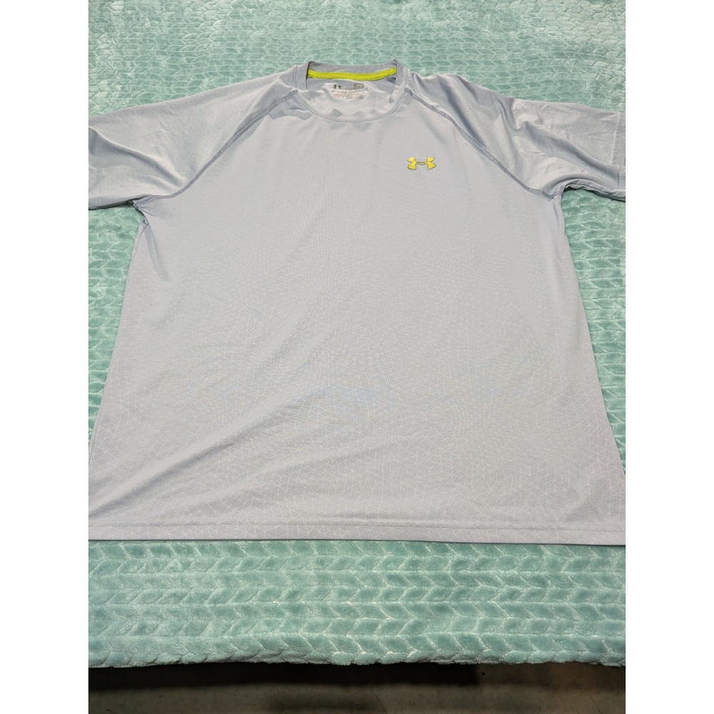 Under Armour HeatGear Mens Large Loose Fit Short Sleeve Athletic Shirt Blue Grey